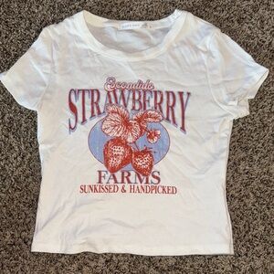 White Graphic Tee with Strawberry Print